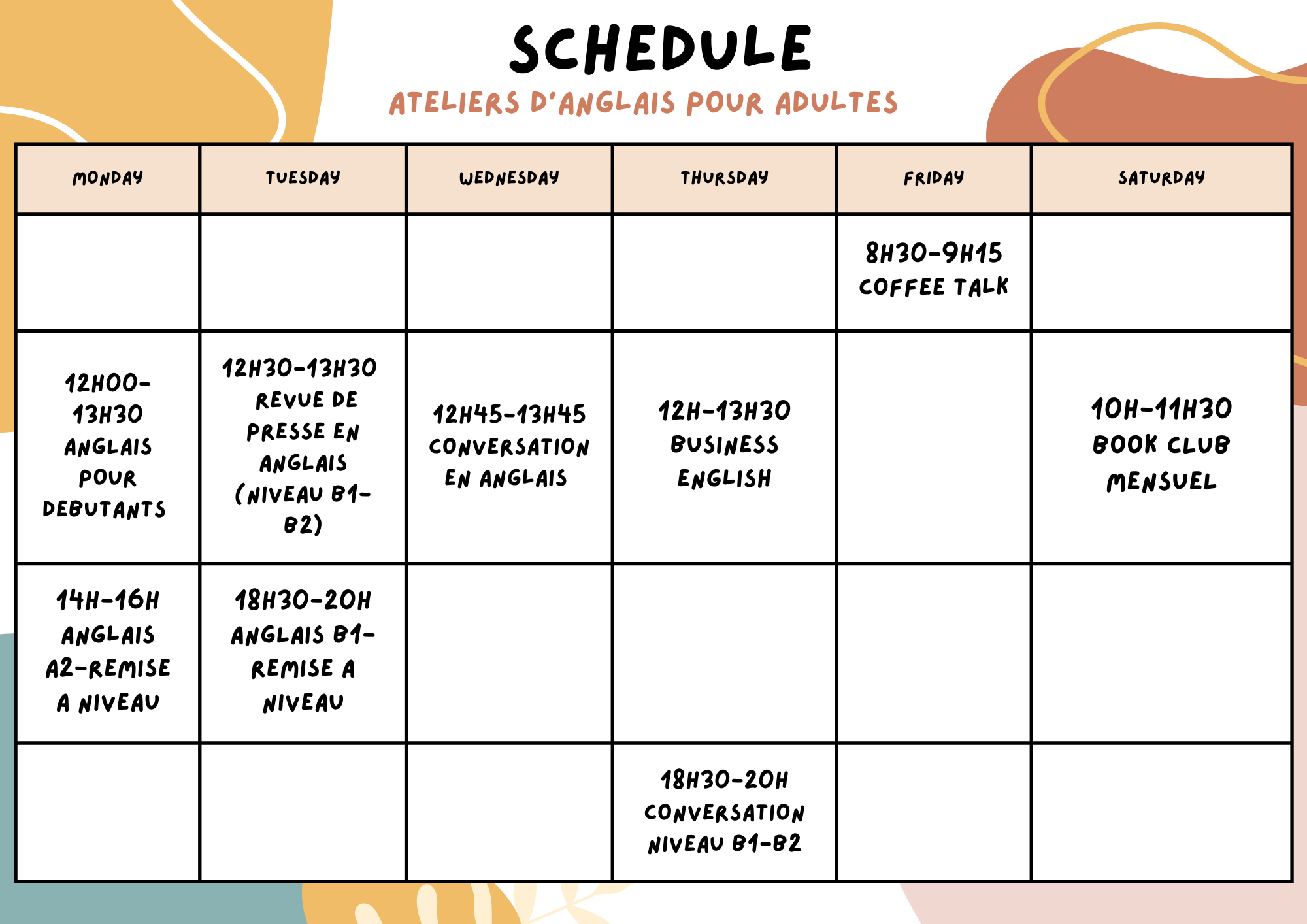 Yellow Organic Summer Camp Schedule Yellow Organic Summer Camp Schedule