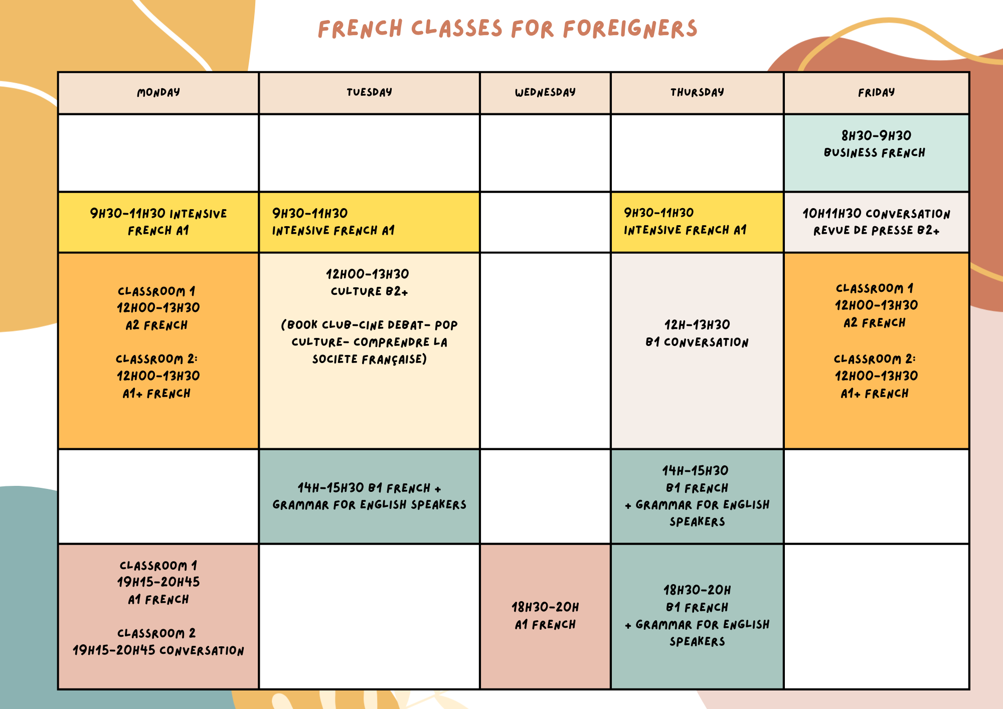 Planning cours de FLE